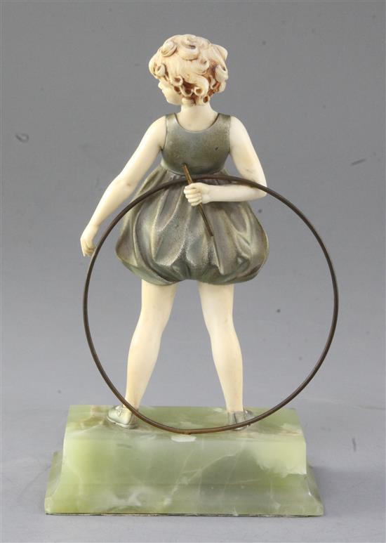 Ferdinand Preiss. A bronze and ivory figure The Hoop Girl Height overall 8in.